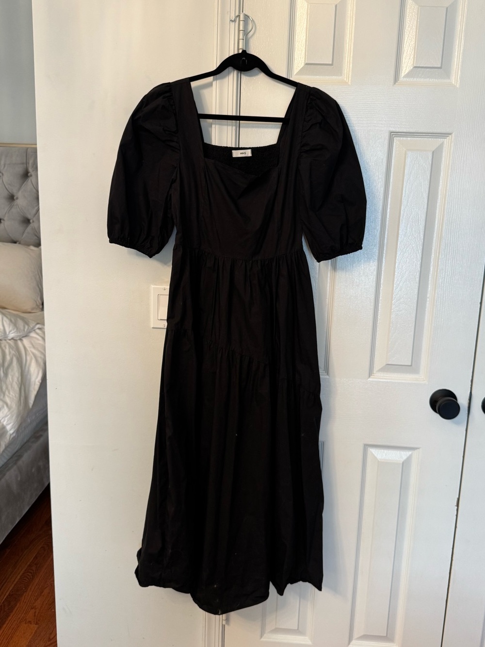 Mango Black Puff-Sleeve Square-Neck Dress